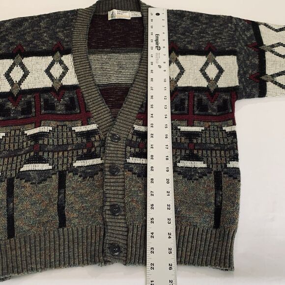 VTG London Fog Cardigan Sweater Men L Gray Button USA Grandpa Cosby Cobain Cabin - Picture 6 of 8